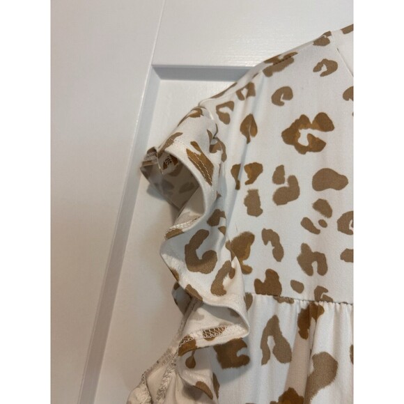 Entro Women's Tiered Babydoll Leopard Dress Size Medium Beige Brown Made in USA - Picture 3 of 5
